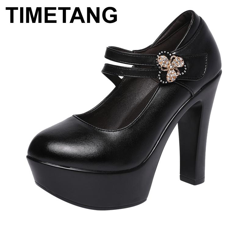 

TIMETANGLeather Pumps Women Platform Shoes 2021 High Heels Shoes Elegant Wedding Black Office Big Size 33-43E1361