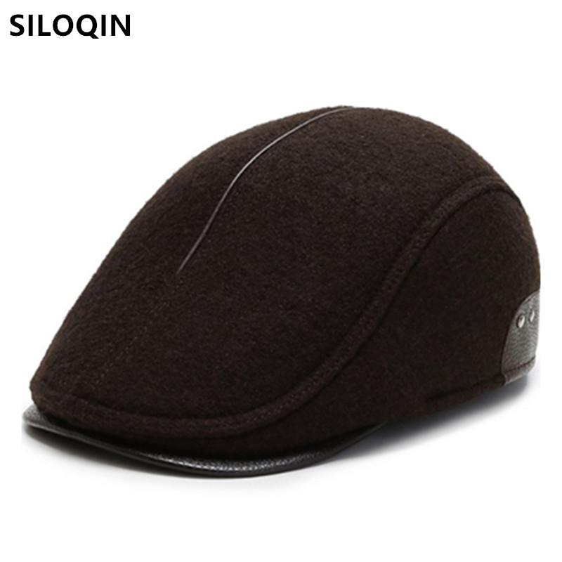 

Berets SILOQIN Winter Men's Thermal Earmuffs Hat British Vintage Casual All-match Warm Woolen Hats Retro Brand Snapback Cap, Black