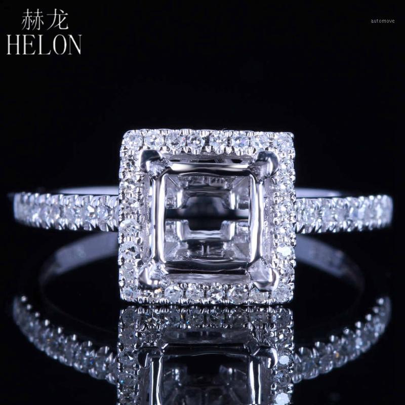 

HELON Princess cut 5.5-6mm Sterling Silver 925 Natural Diamonds Engagement Wedding Semi Mount Ring Setting Women Fine Jewelry1