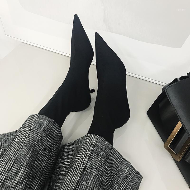 

New Pointed Toe Ankle Boots Women High Heels Shoes Women Stiletto Elastic Socks Boots Botines Mujer Femmes Chaussures1, 7cm heels