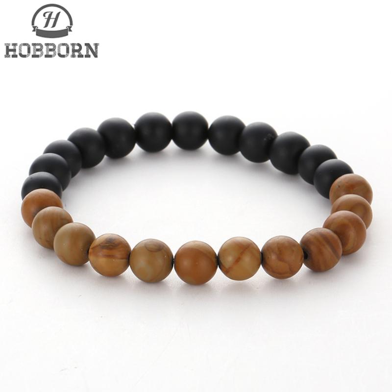 

HOBBORN Trendy Men Natural Stone Beads Bracelet 8mm Natural Stone Matte Black Onyx Healing Reiki Prayer Balance Women Bracelets