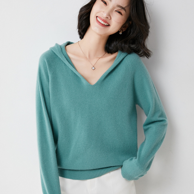 

2021 New Cashmere Sweater Women Spring Autumn Hooded Pullovers Loose Casual Woman Sweaters Solid Knitwear Jumper Winter Clothes, Apricot
