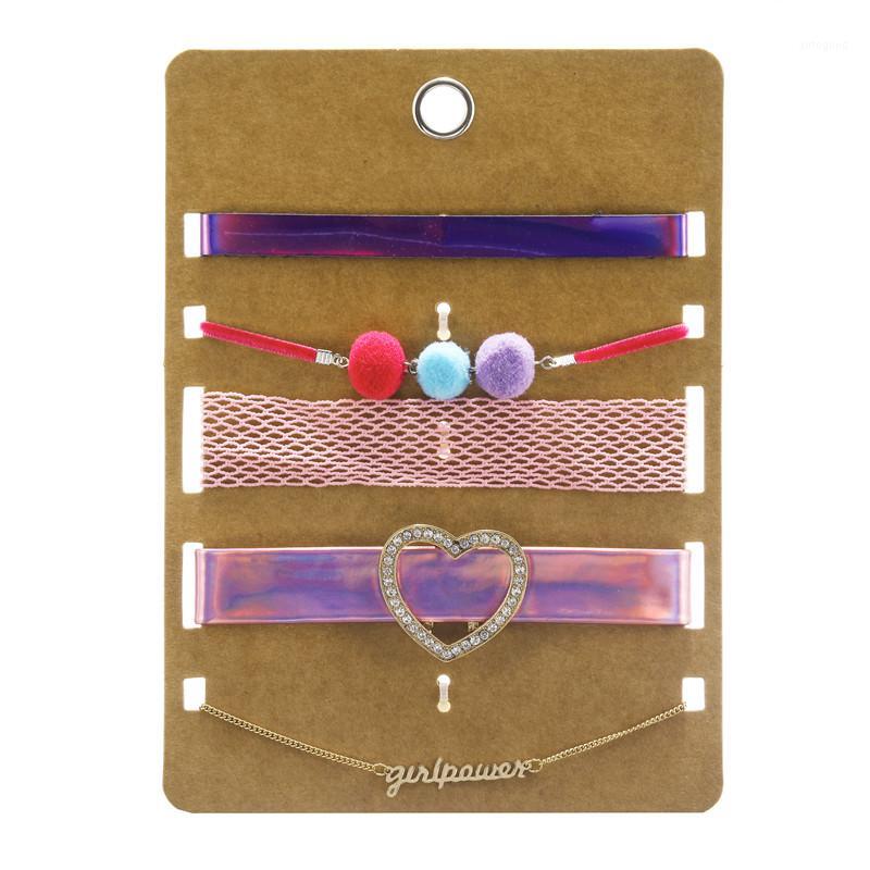 

Chokers 5Pcs/Pack Pink Purple Leather Velvet Strip Choker Necklace Sets Torques Collar Crystal Heart Women Statement Pom Sets1