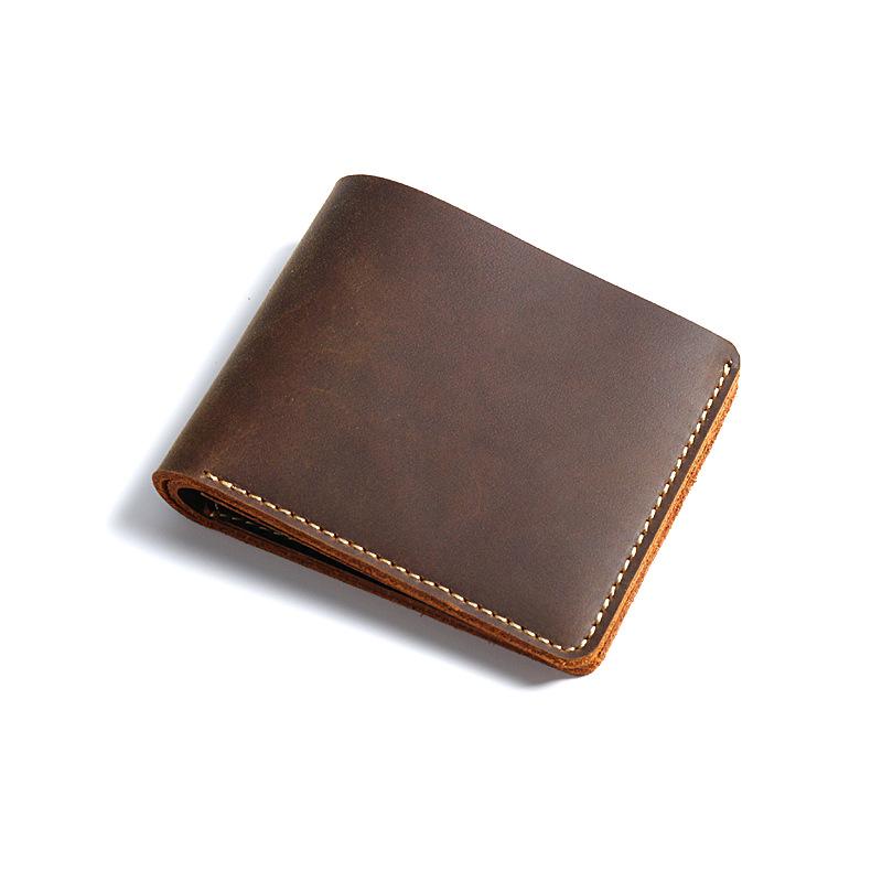 

Men Wallet Crazy Horse Leather Short Handmade Men's Wallet Business Retro Card Case, Dark brown