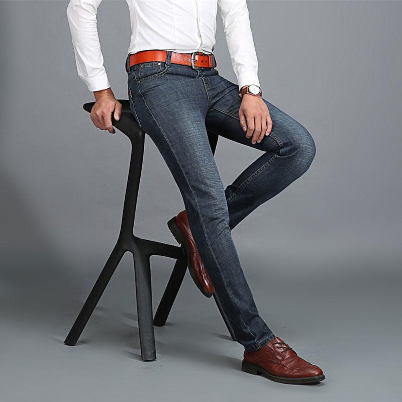 

Male Mid Waist Straight Jeans High Quality Fit Four Seasons Fashion Brand Men's Straight Washed Jeans Long Pants Plus Size 30-40, As pic