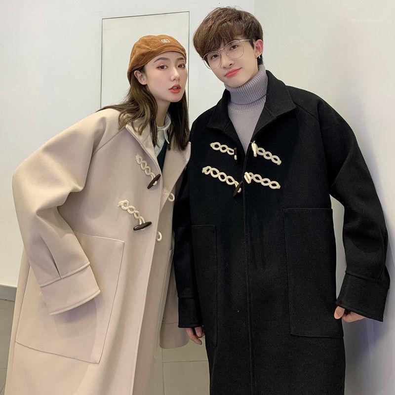 

Korean Style Woolen Coat Men' Fashion Solid Color Casual Long Woolen Coat Men Overcoat Streetwear Loose Couple Jacket1, Beige