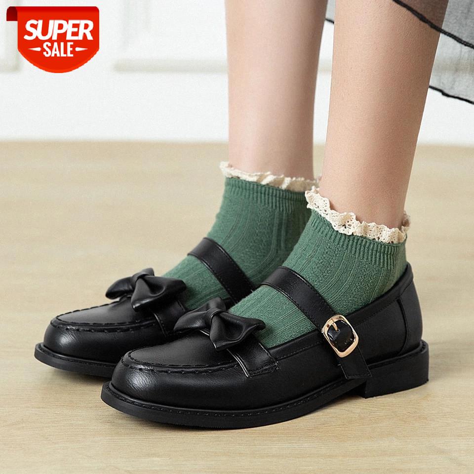 

RIBETRINI Wholesale Female Sewing Lolita Cosplay Shoes Sweet Bowknot Slip On Marry Jane Women Flats 2021 Casual Flats #c96t, Black