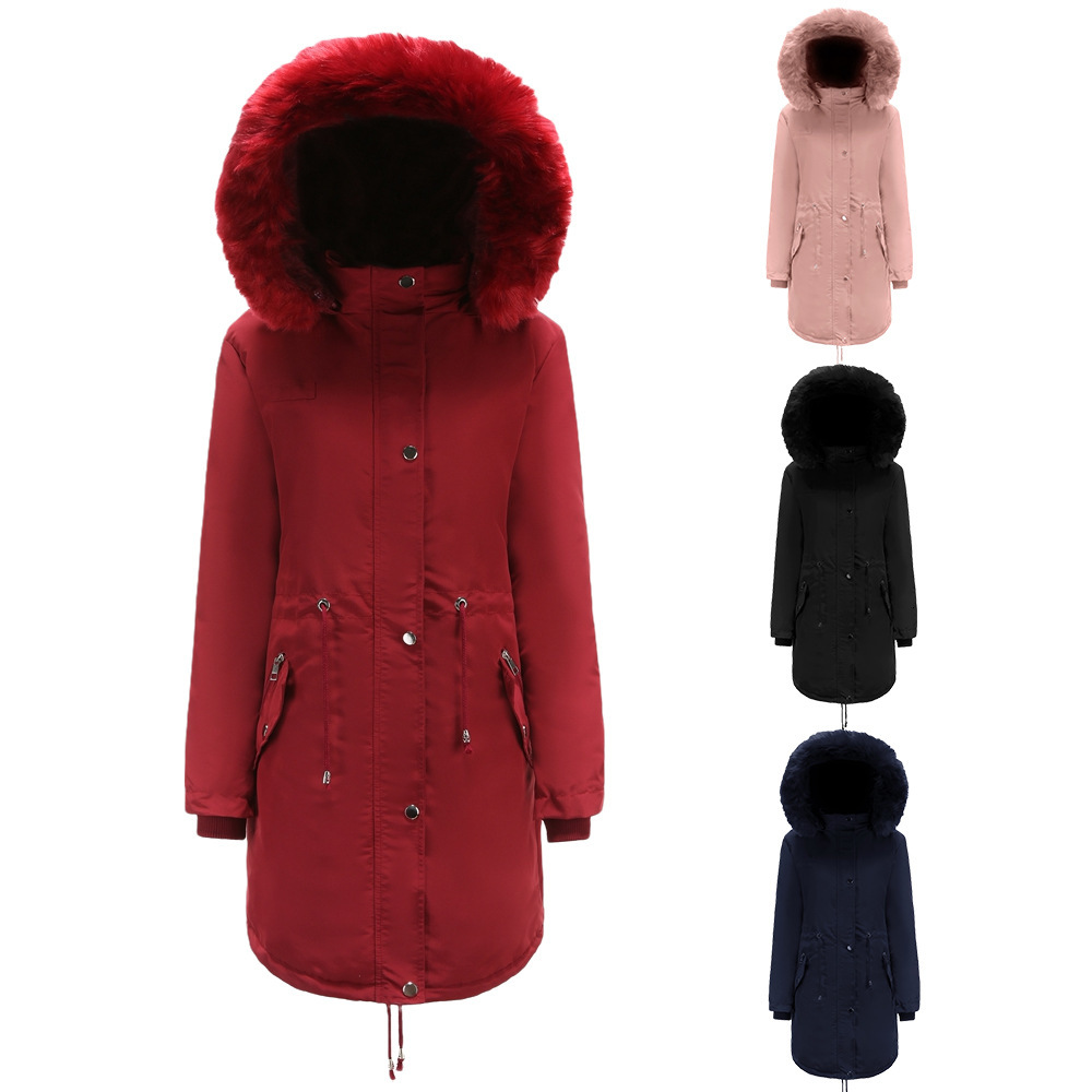 

2021 New Women's Linen and Medium-sized Hoodie Warm Winter Fur Coat Cotton Quilted Clothes JR86, Pink