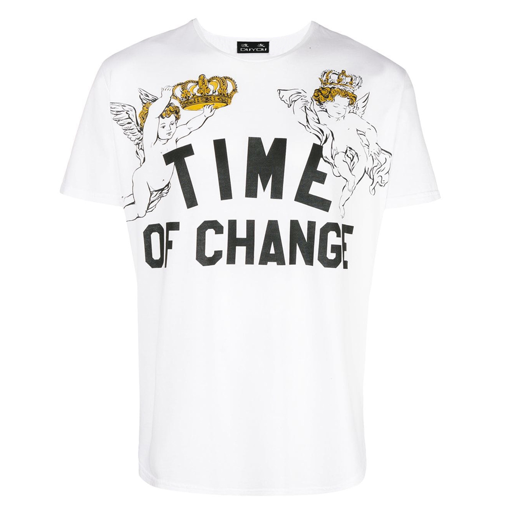 

Men Time of Change Printed Angel Crown Short Sleeve Shirts Hip Hop Casual Tshirts Streetwear Mens Summer Tops Tees 26n6, White