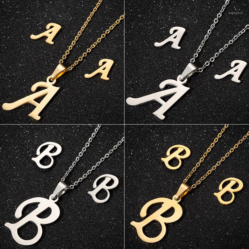 

Earrings & Necklace Jisensp Stainless Steel Initials Letter Pendant For Women Customized Jewelry Set Alphabet Girls Birthday Gift1, As pic