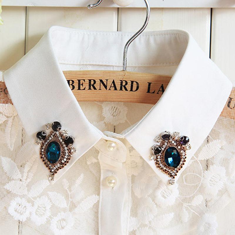 

Korean Women Detachable Collars Diamond Crystal Pearls Cowboy Shirt Detachable Shirt Sweater Fake Collar