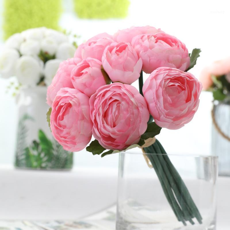 

10Pcs/bunch rose peony Artificial hand flowers bridal hand flores for home table Wedding decoration Christmas decor1, White