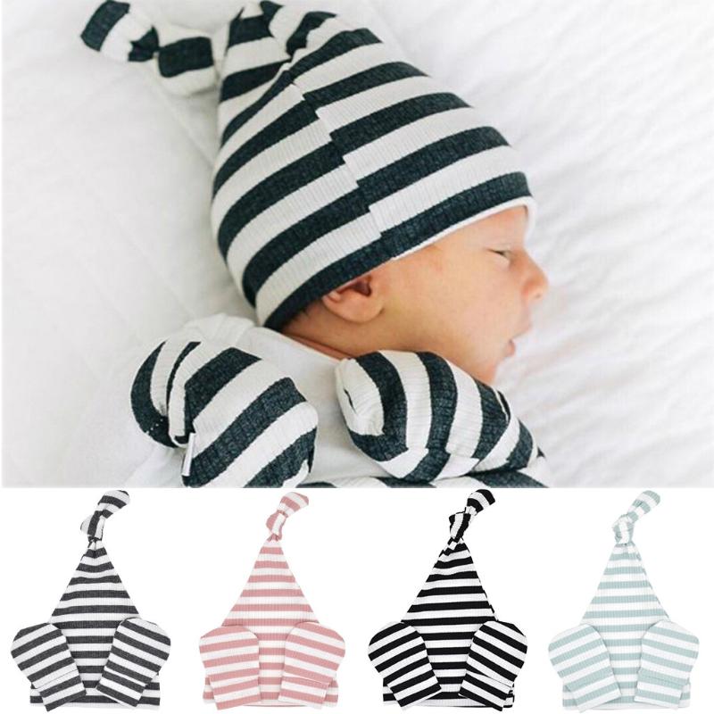 

Soft Newborn Knitted Hat Infant Baby Keeping Warm Stripe No Scratch Mitten Hat Set Baby Accessories czapka niemowlak zimowa, Black