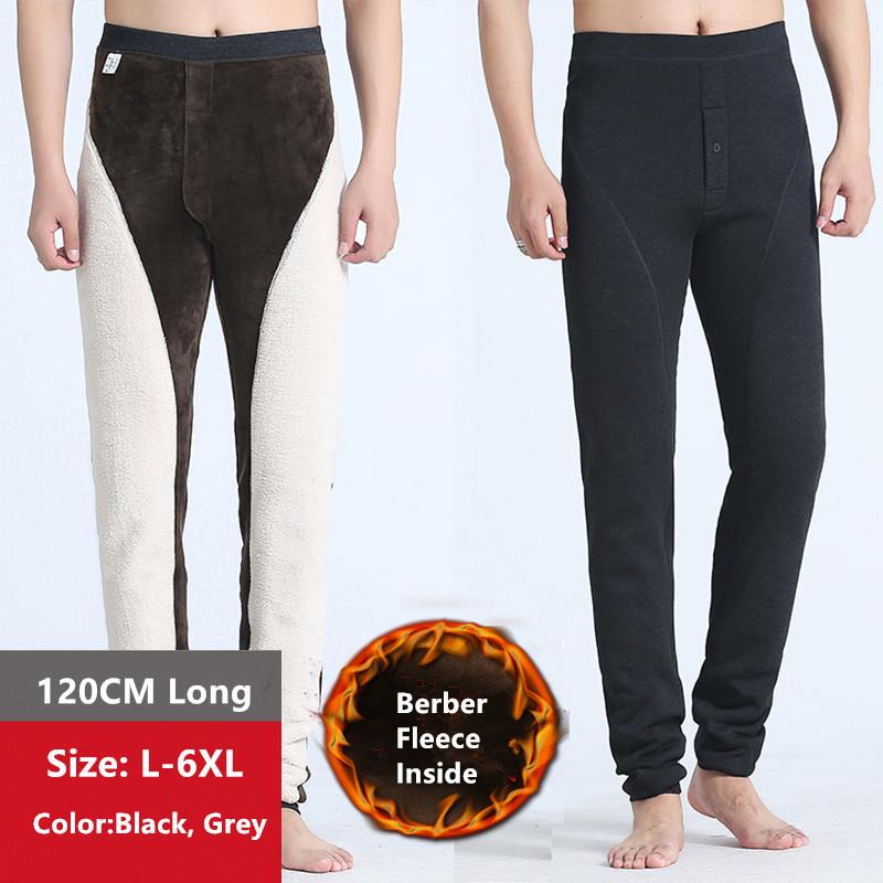 

Winter Warm Pants Mens Leggings Berber Fleece Extra Long Skinny Underwear Male Plus Size 4XL 5XL  Thermal High Elastic Tights, Grey color