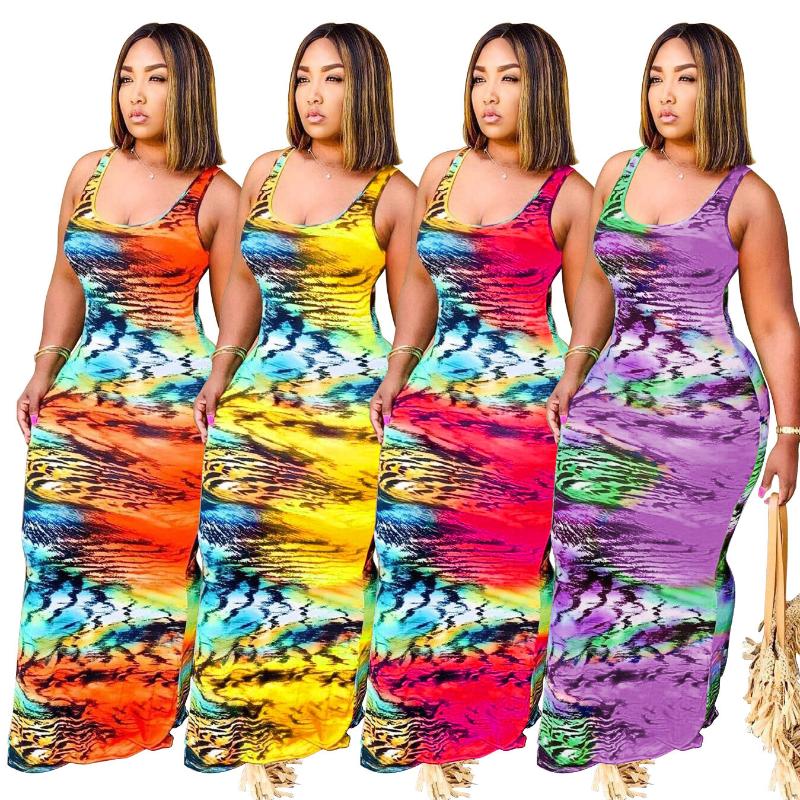 

Casual Dresses Women Striped Tie Dye Print Sleeveless Bodycon Midi Maxi Tank Tee Dress Fashion Classic Beach Holiday Long, Black;gray