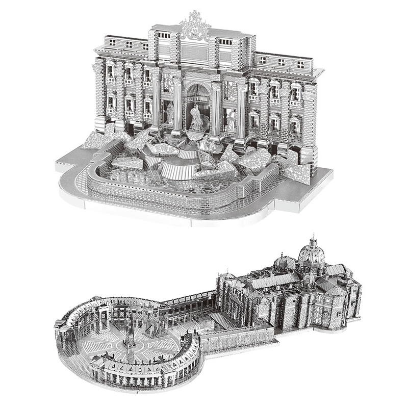 

2pc set Nanyuan 3D Metal Puzzle Trevi Fountain and St peter's basilica building model DIY Laser Cut Assemble Jigsaw puzzle toys Y200421