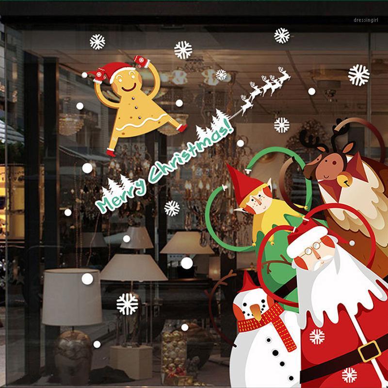 

2020 New Merry Christmas Wall Sticker Funny Cute Cartoon Santa Animals Shopwindow Window Glass Decoration Decals Removable1