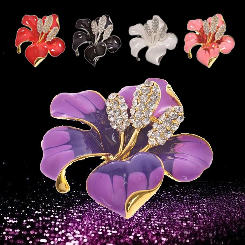 

1pc Women Fashion Charm Enamel Brooch Rhinestone Crystal Lily Flower Brooches Pin