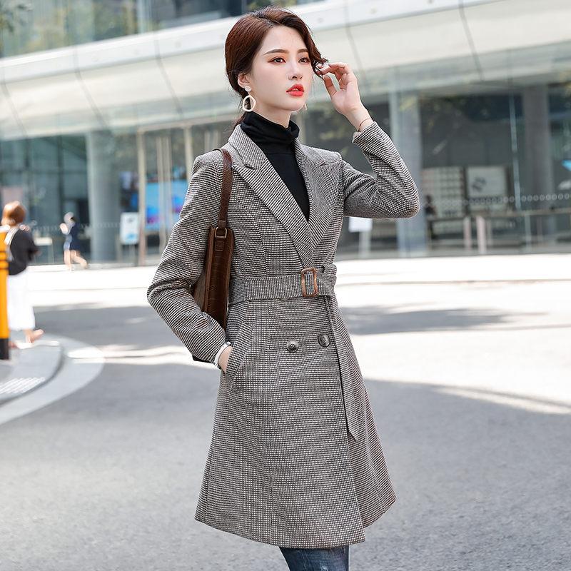 

2021 New Suit Collar Belt Waist Windbreaker Women Cardigan Coat Temperament Mid-length Women Autumn Plus Size Blazer -5XL Y216, Black