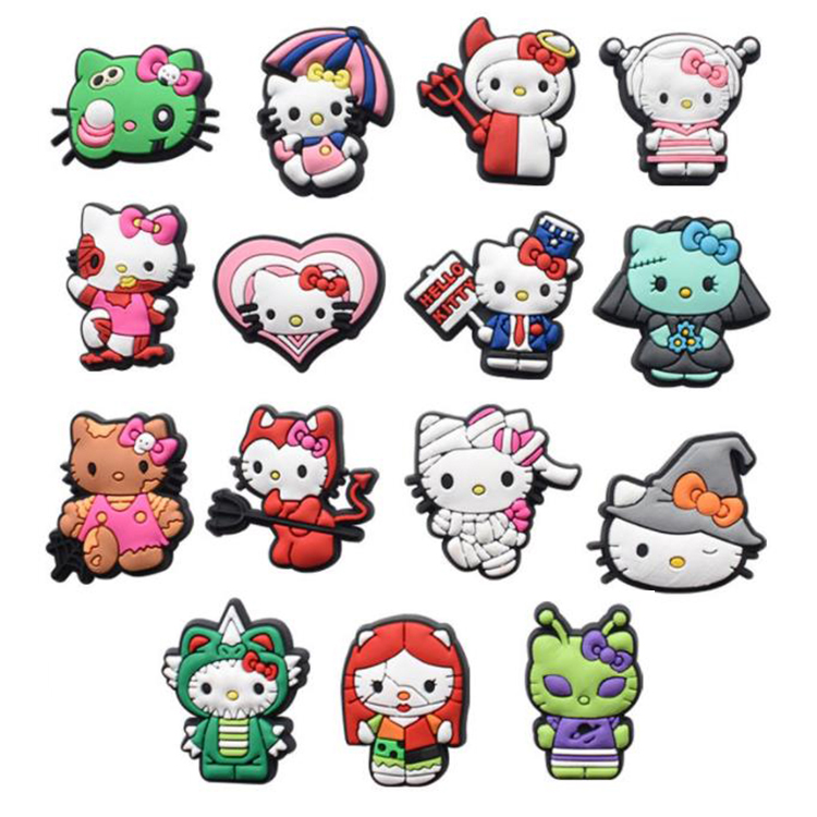 

Fast delivery Cute Cartoon cat Croc shoe Charms Fit for Clog Shoes Wristband Bracelet Decoration Party Gifts