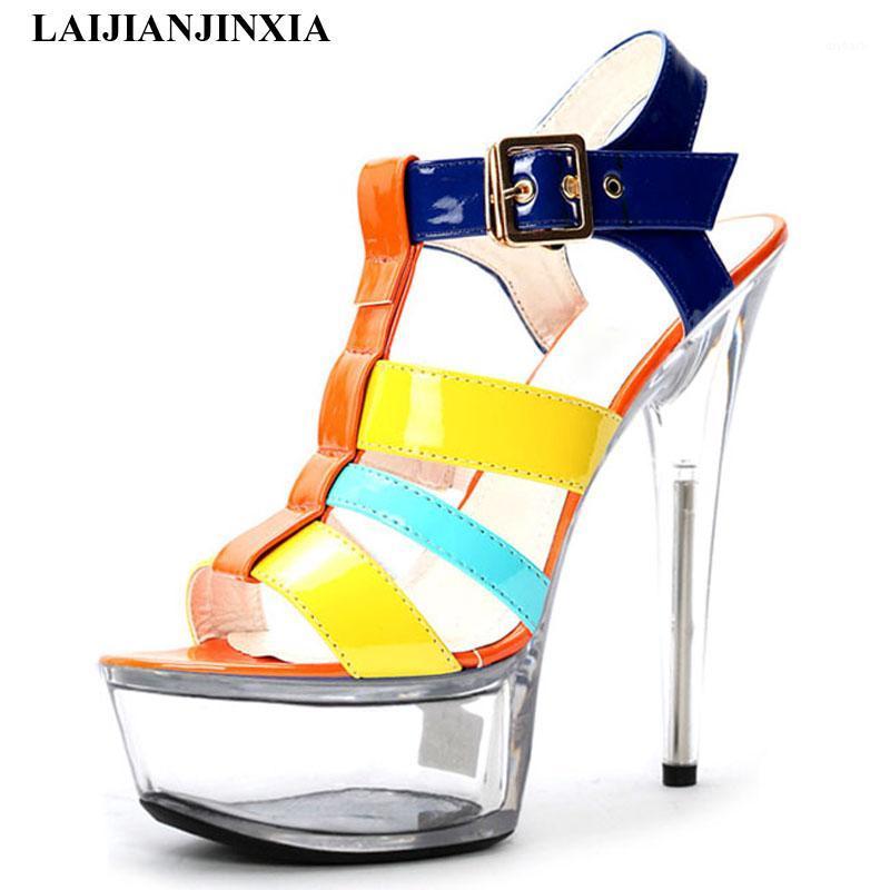 

LAIJIANJINXIA New Women Sandal Ankle Strap Open Toe Women Summer 15CM High Heels Platform Sandals Woman Shoes Ladies Sandals1, Q084 a