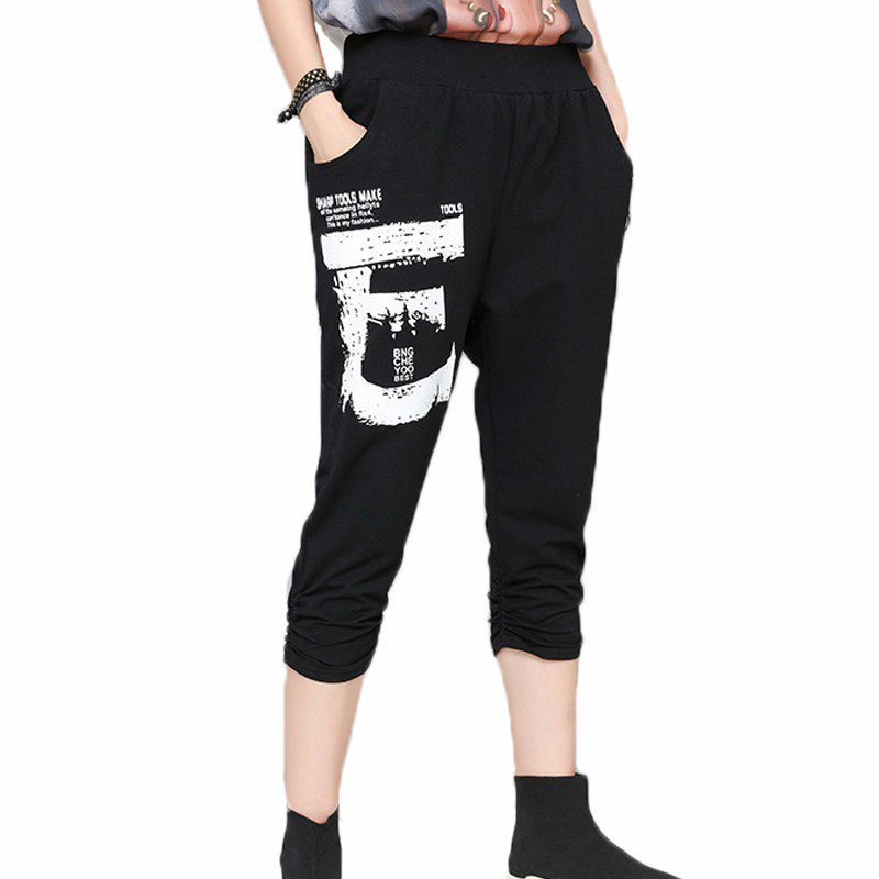 

Luxury Ladies Will See Hare Pants Vintage Black Elastic Women Printed Pantalons Plus Size 25x2