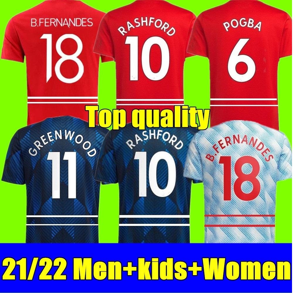 

New 21 22 Sancho soccer jersey home away 3rd POGBA B. FERNANDES CAVANI MANCHESTER VAN DE BEEK RASHFORD 2021 2022 football shirt adult men + kids kit youth, Adult away+league patch