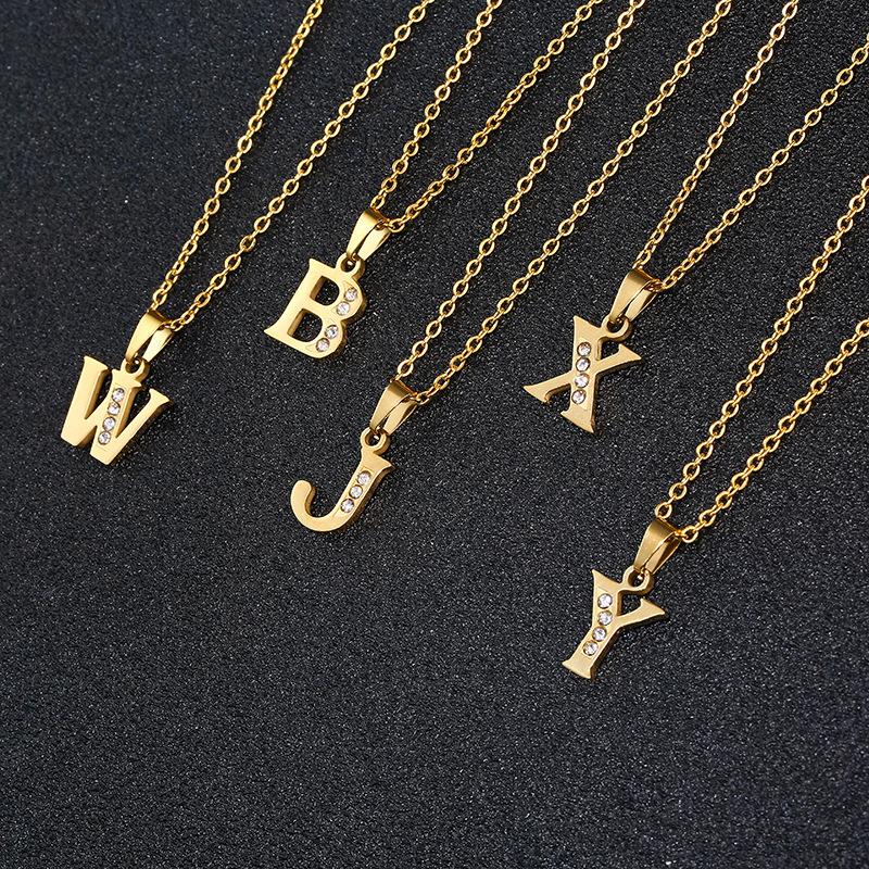 

A-Z Small Letters Initial Necklace Pendant Jewelry For Women Girls Gold Color Stainless Steel Chain English Letter Jewelry Gift