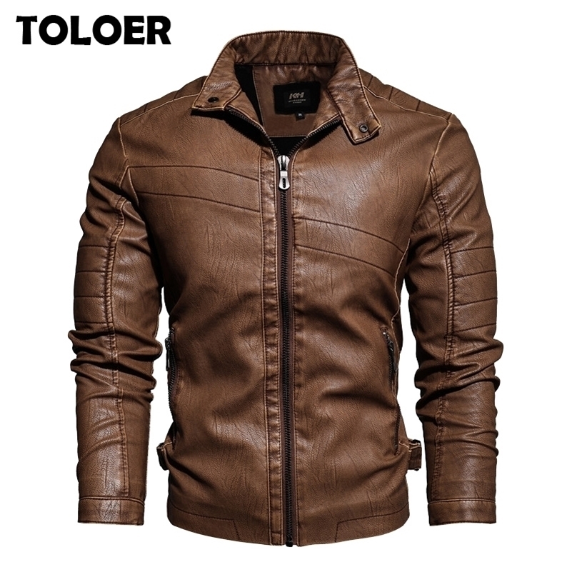 

Spring Mens Leather Jacket New Arrival Fashion Vintage Leather Coat Men Stand Collar Military Bomber Jacket Male chaqueta hombre 201103, Kh8866 coffee