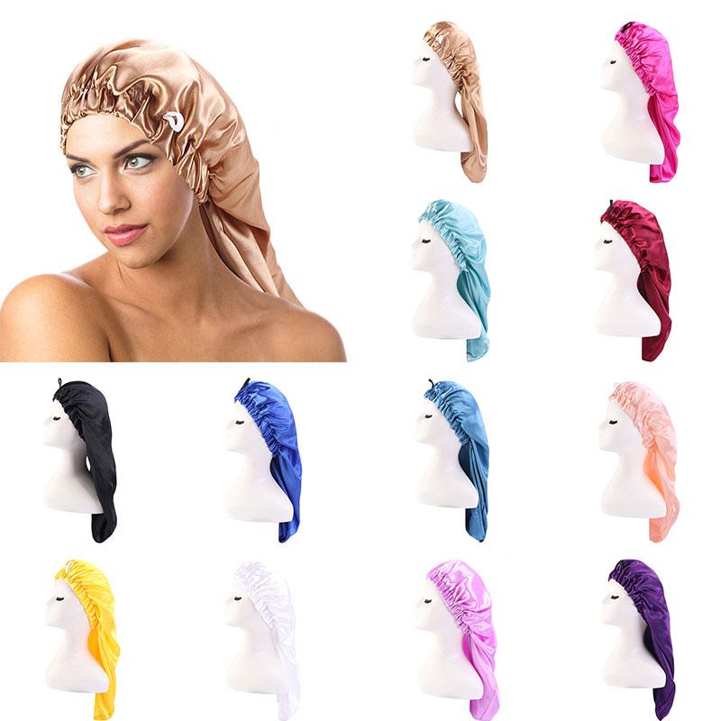 

Women Headscarf Elastic Braid Hat Turban Hat Long Tail Chemo Cap Comefortable Soild Color Pirate Long Tube Night Hair Care Cap, White