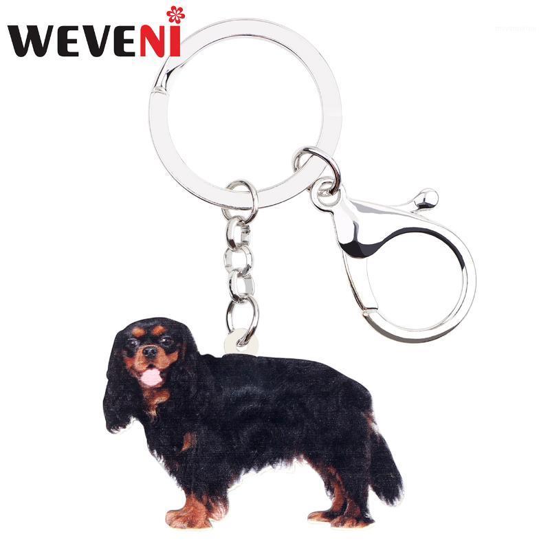 

WEVENI Acrylic Black&Tan Cavalier King Charles Spaniel Dog Key Chains Hoklder Cute Animal Jewelry For Women Girls Bag Car Charms1