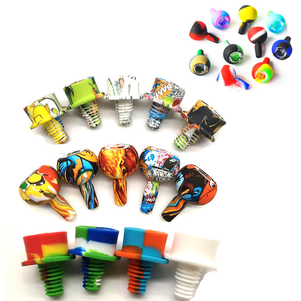 

Smoke 18mm Water transfer printing Silicone Slide erb Bowl For Dab Oil Rig pipe male bowls