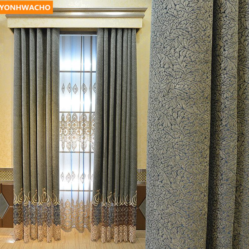 

Custom curtains High-class simple hollow embroidery flower yarn European chenille grey cloth blackout curtain tulle drapes N864, Tulle sheer