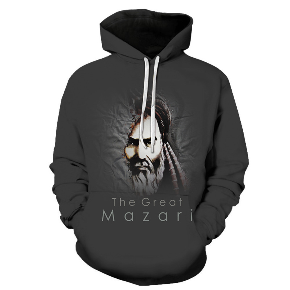 

Personalized gray print pullover European and American men's hooded sweater, Beige