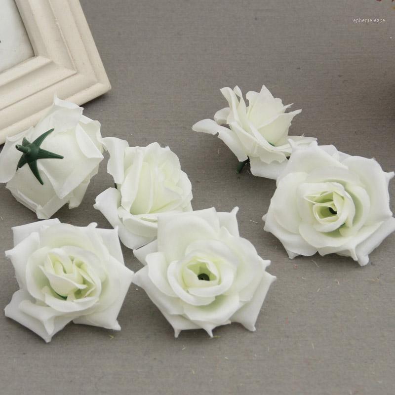 

50 Pcs Fake Artificial Silk Rose Heads Flower Buds DIY Bouquet Home Wedding Craft Decor Supplies SP991, White
