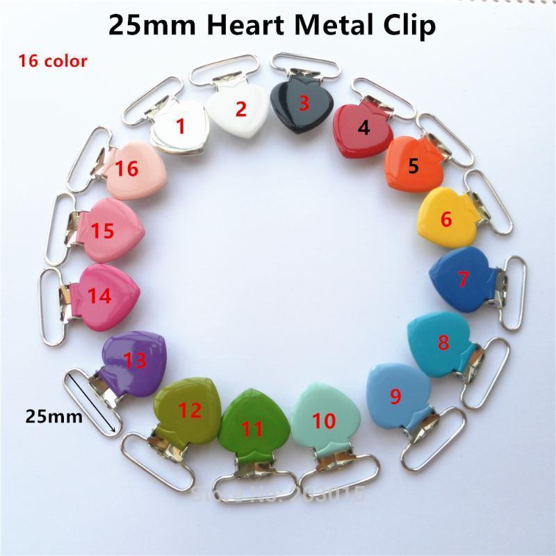 

50pcs/lot 1'' 25mm Heart metal suspenders soothers holder clips for baby dummy pacifier Chain clips Lead Free1