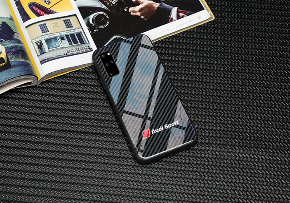 

TPU+Tempered Glass Audi sport logo phone Cases for Samsung galaxy S8 S9 S10 E S20 S21 S22 PLUS Ultra FE note 8 9 20 pro shell cover, Black