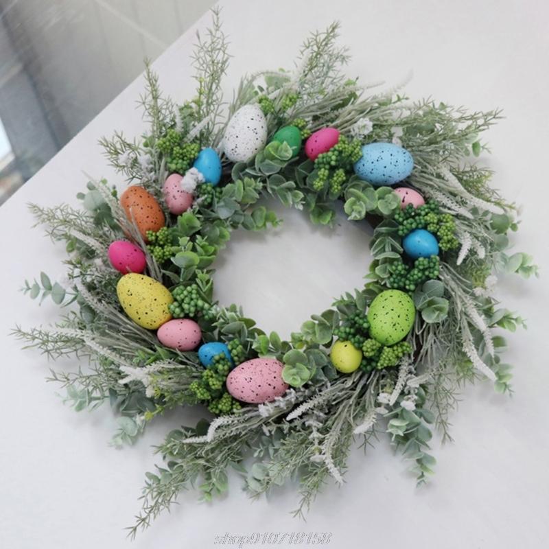 

50CM Manual Easter Garland Eggs Rattan Wreath Artificial Flower Garland Home Window Front Door Wreath J18 21 Dropshipping