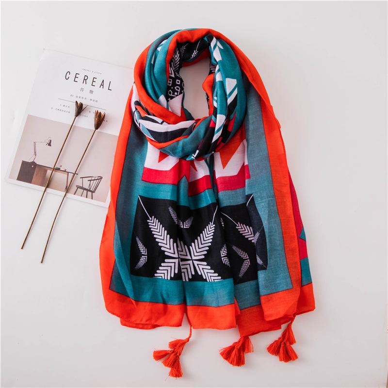 

2021 lady Cotton and Linen Scarf new Print silk Scarves ethnic style seaside Shawls popular summer Sunscreen colour Beach towel