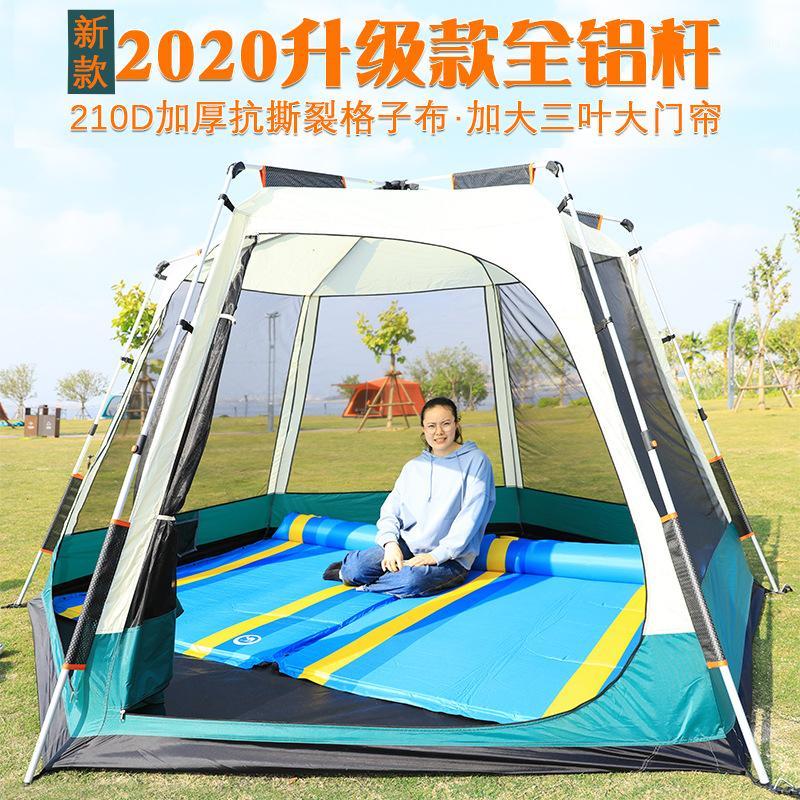 

New high-end outdoor camping thickened explosion-proof rain sunscreen camping aluminum pole automatic 4-8 people two rooms tent1