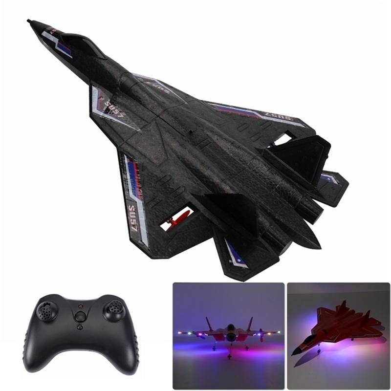 

Rc Plane SU 57 Radio Controlled Airplane with Light Fixed Wing Hand Throwing Foam Electric Remote Control 220216, Black