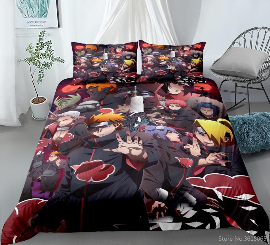 

New Fashion Akatsuki Pattern Duvet Cover with Pillowcase NARUTO Nagato Uzumaki Naruto 3d Bedding Set King Size Adult Kids Gifts