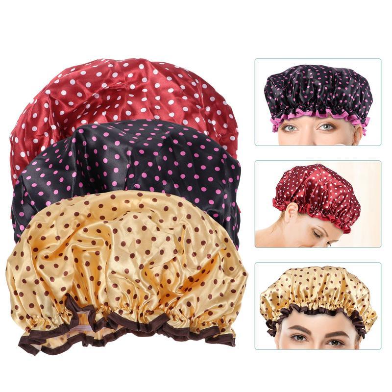 

3pcs Reusable Printed Bathing Shower Caps Double Layer Bathing Caps for Woman