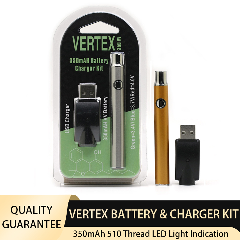 

Vertex Vape Battery USB Charger Kit 350mAh 510 Thread Preheat Vaporizer Battery E Cigarettes Vape Pen VV Batteries for Atomizers Cartridges