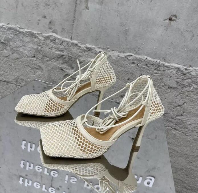 

Women Pumps Thin High Heels Sexy Sandals Shoes For Woman Fashion Square Toe Mesh Ankle Strap Pumps Sandals Ladies Shoes2985161, Black