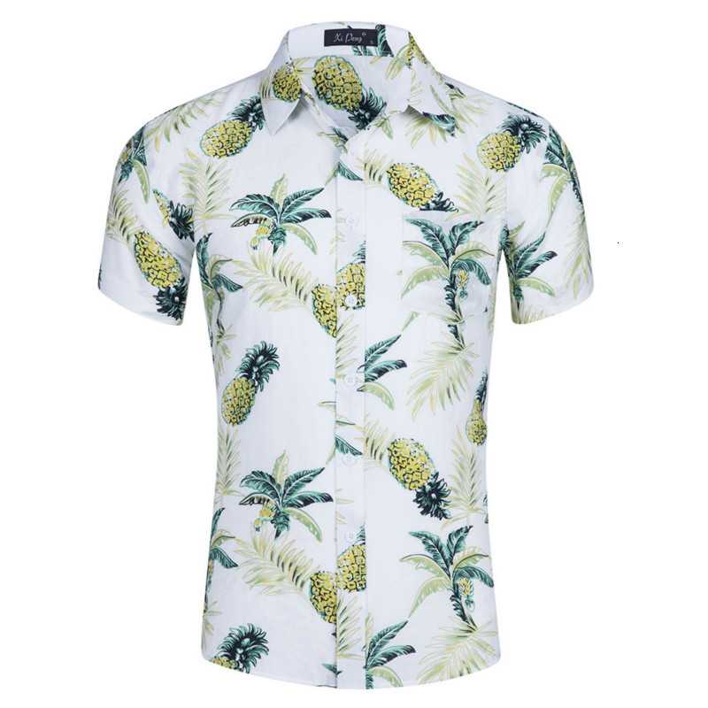 

2021 New Men's Printed Cotton Short-sleeved Shirt X330, White
