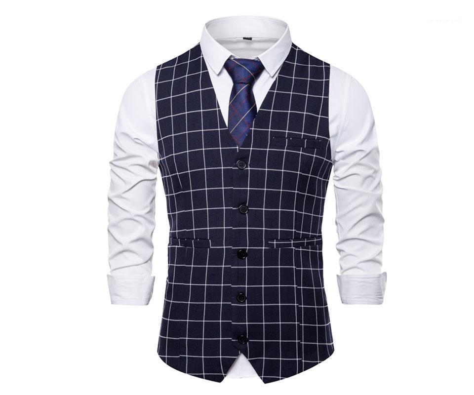 

Casual Man Suit Vest Wedding Dress Vest Waistcoats Single Breasted Plaid Business Party Slim Fit Men Suit Chalecos Gilet Ho1, Khaki