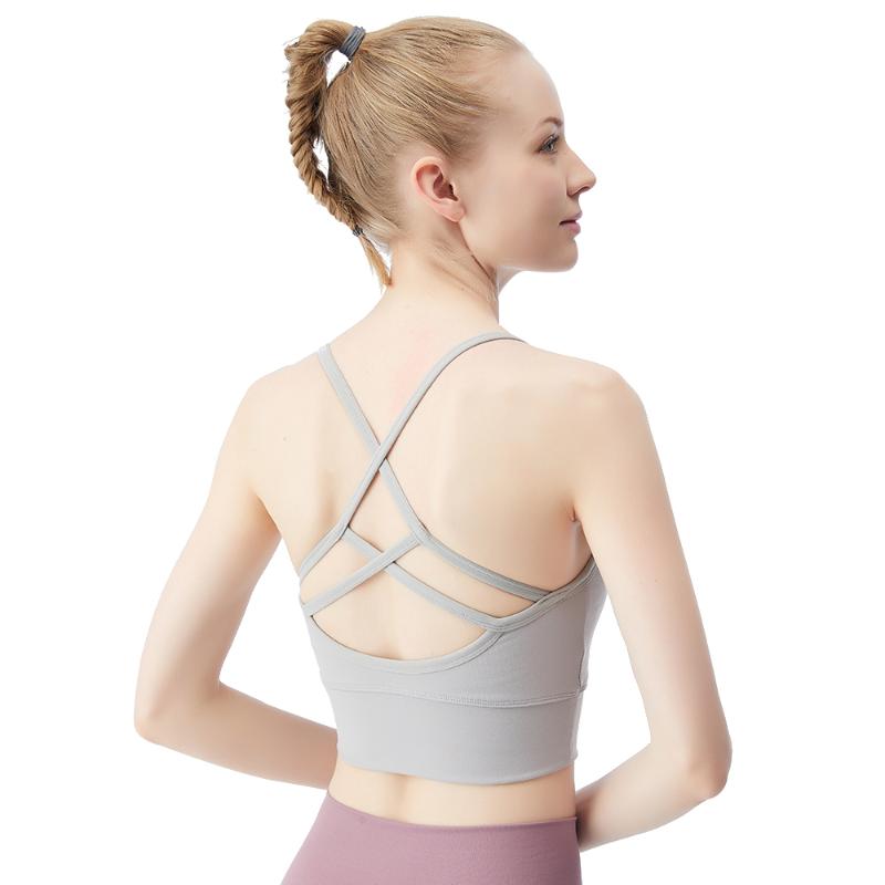 

Active Wear Sports Bra Crop Top For Women Gym Padded Cross Back Nylon Solid Jogging Gym Workout Femme Fitness Bra Yoga Underwear, Grey
