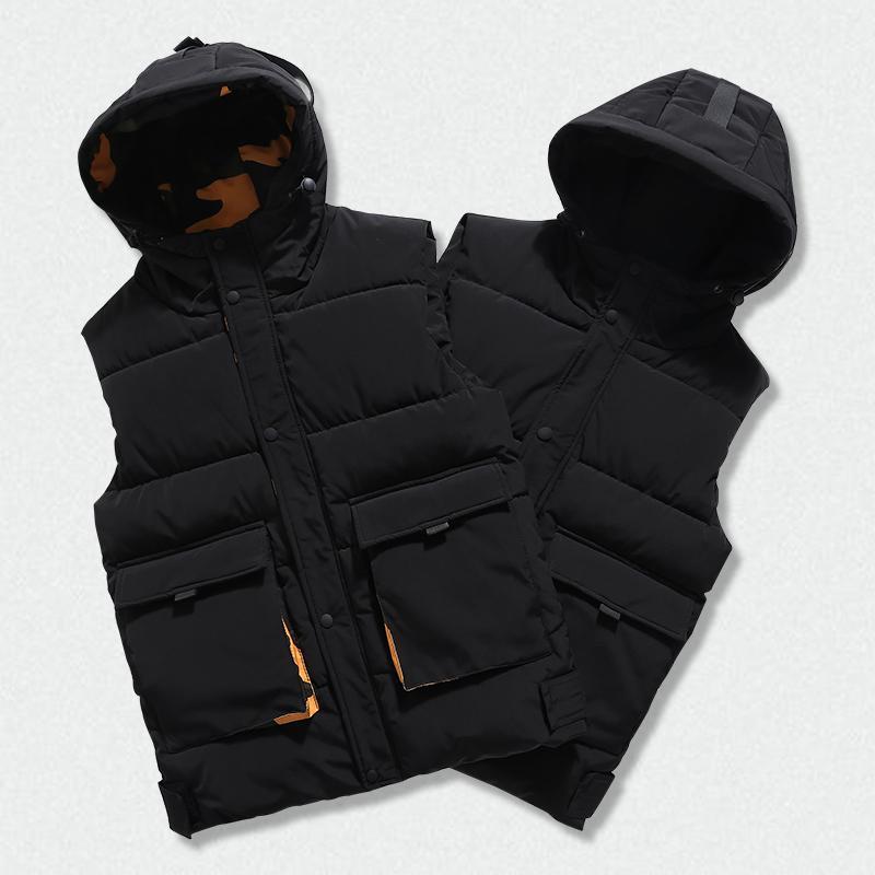 

Plus Size 8XL 7XL 6XL 5XL Camouflage Winter Warm Cotton Vest Without Sleeves For Men Clothing Male Casual College Thick Hoodie1, Black one