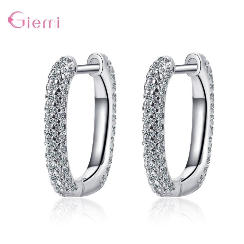 

New Exquisite Shiny Cubic Zirconia Geometric Rectangle Hoop Earrings Fashion 925 Sterling Silver Earring Rhinestone Jewelry Gift